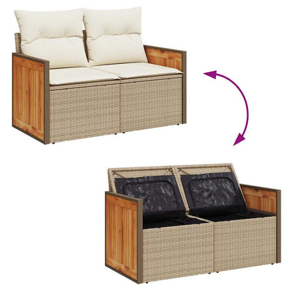 9-tlg. Garten-Sofagarnitur mit Kissen Beige Poly Rattan Akazie