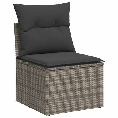 9-tlg. Garten-Sofagarnitur mit Kissen Grau Poly Rattan Akazie