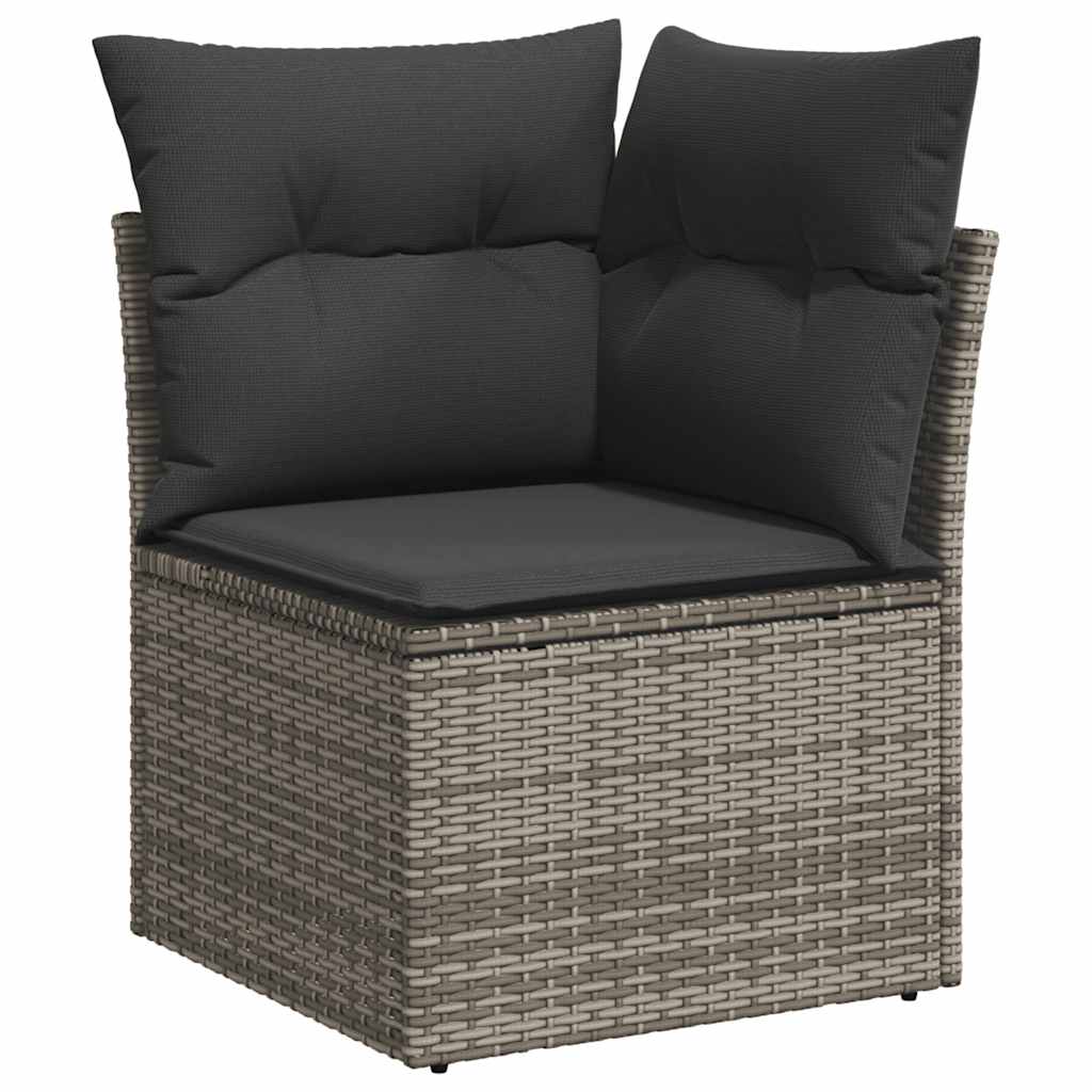 9-tlg. Garten-Sofagarnitur mit Kissen Grau Poly Rattan Akazie