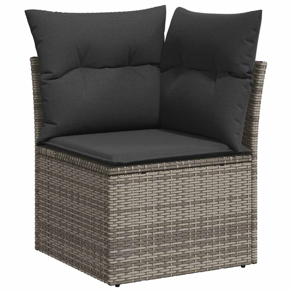 5-tlg. Garten-Sofagarnitur mit Kissen Grau Poly Rattan Akazie