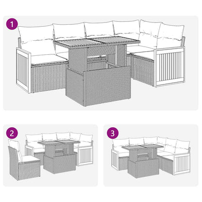 6-tlg. Garten-Sofagarnitur mit Kissen Beige Poly Rattan Akazie