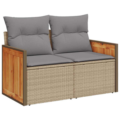 9-tlg. Garten-Sofagarnitur mit Kissen Beige Poly Rattan Akazie