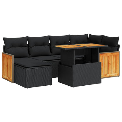 8-tlg. Garten-Sofagarnitur mit Kissen Schwarz Poly Rattan