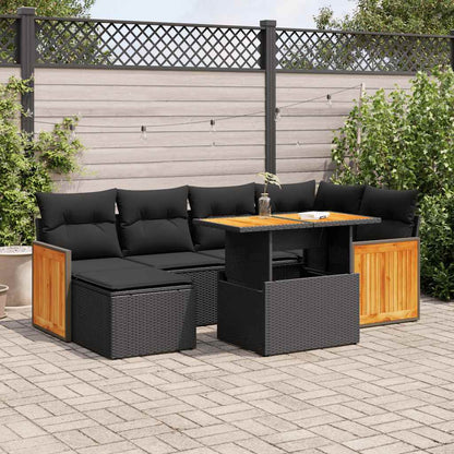 8-tlg. Garten-Sofagarnitur mit Kissen Schwarz Poly Rattan