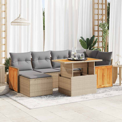 8-tlg. Garten-Sofagarnitur mit Kissen Beige Poly Rattan Akazie