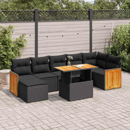 7-tlg. Garten-Sofagarnitur mit Kissen Schwarz Poly Rattan