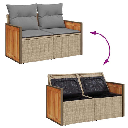 7-tlg. Garten-Sofagarnitur mit Kissen Beige Poly Rattan Akazie