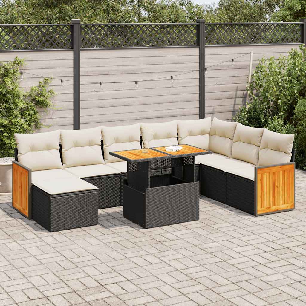 7-tlg. Garten-Sofagarnitur mit Kissen Schwarz Poly Rattan