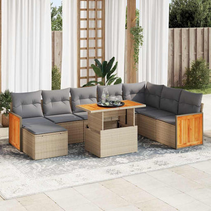 7-tlg. Garten-Sofagarnitur mit Kissen Beige Poly Rattan Akazie