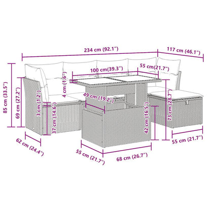 6-tlg. Garten-Sofagarnitur mit Kissen Schwarz Poly Rattan