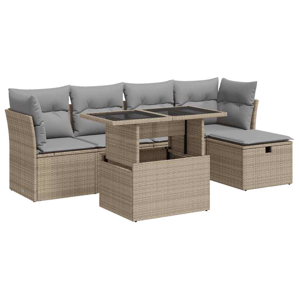 6-tlg. Garten-Sofagarnitur mit Kissen Beige Poly Rattan