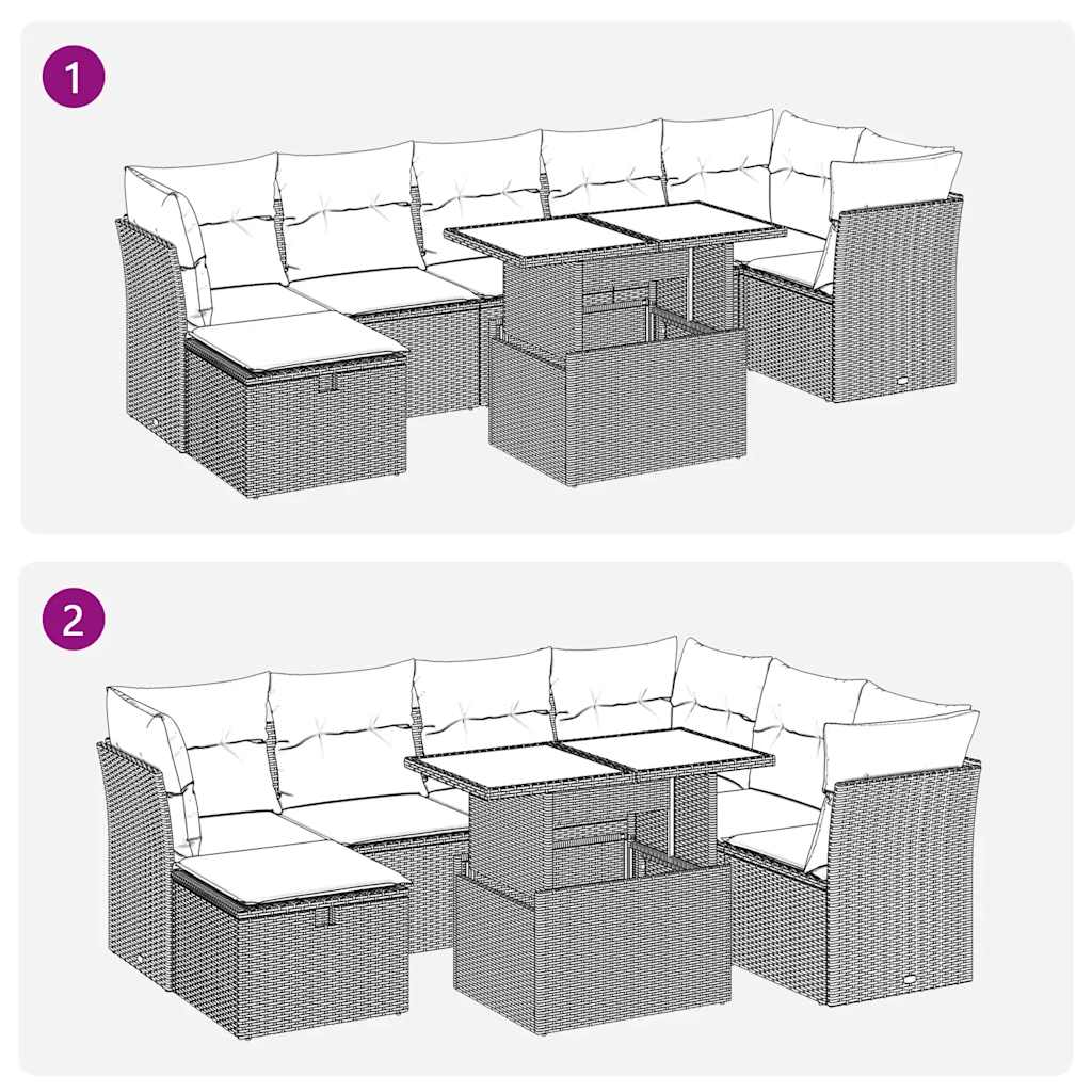 8-tlg. Garten-Sofagarnitur mit Kissen Braun Poly Rattan