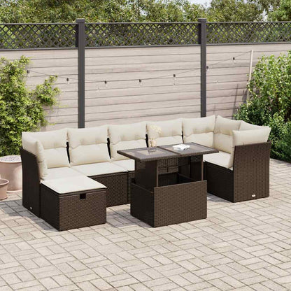 8-tlg. Garten-Sofagarnitur mit Kissen Braun Poly Rattan