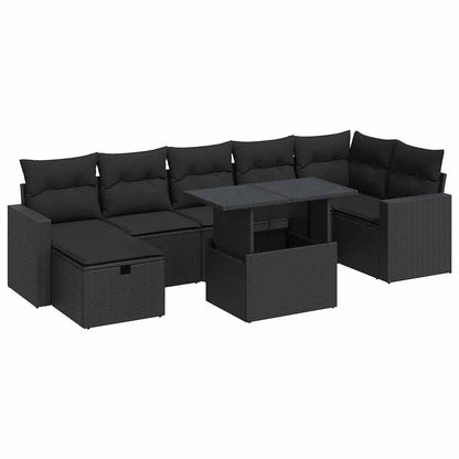 8-tlg. Garten-Sofagarnitur mit Kissen Schwarz Poly Rattan