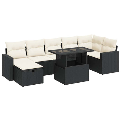 8-tlg. Garten-Sofagarnitur mit Kissen Schwarz Poly Rattan