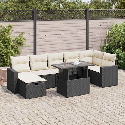 8-tlg. Garten-Sofagarnitur mit Kissen Schwarz Poly Rattan