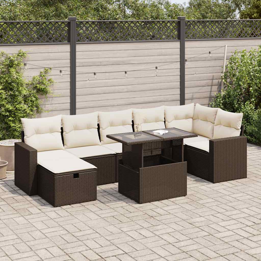 8-tlg. Garten-Sofagarnitur mit Kissen Braun Poly Rattan