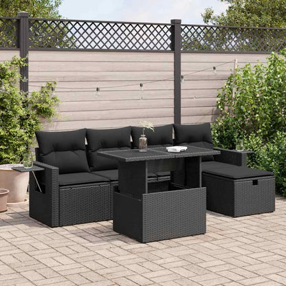 6-tlg. Garten-Sofagarnitur mit Kissen Schwarz Poly Rattan