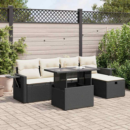 6-tlg. Garten-Sofagarnitur mit Kissen Schwarz Poly Rattan