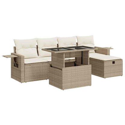 6-tlg. Garten-Sofagarnitur mit Kissen Beige Poly Rattan