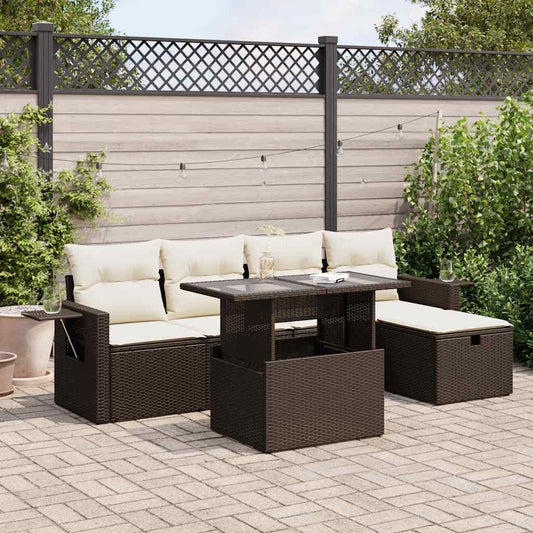 6-tlg. Garten-Sofagarnitur mit Kissen Braun Poly Rattan