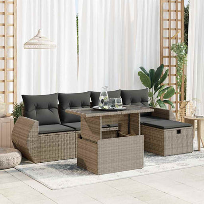 6-tlg. Garten-Sofagarnitur mit Kissen Grau Poly Rattan