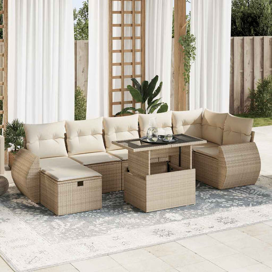 8-tlg. Garten-Sofagarnitur mit Kissen Beige Poly Rattan