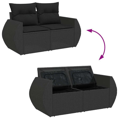 9-tlg. Garten-Sofagarnitur mit Kissen Schwarz Poly Rattan