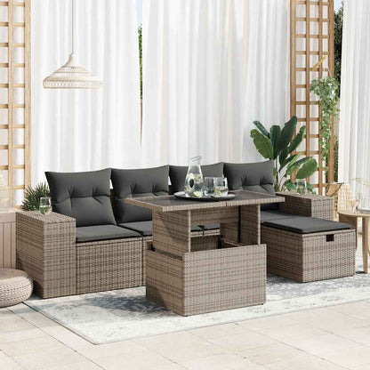 6-tlg. Garten-Sofagarnitur mit Kissen Grau Poly Rattan