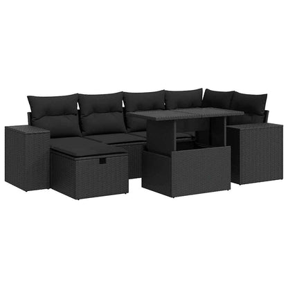 8-tlg. Garten-Sofagarnitur mit Kissen Schwarz Poly Rattan