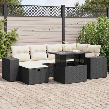 8-tlg. Garten-Sofagarnitur mit Kissen Schwarz Poly Rattan