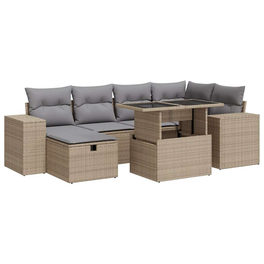 8-tlg. Garten-Sofagarnitur mit Kissen Beige Poly Rattan