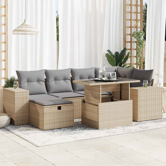 8-tlg. Garten-Sofagarnitur mit Kissen Beige Poly Rattan