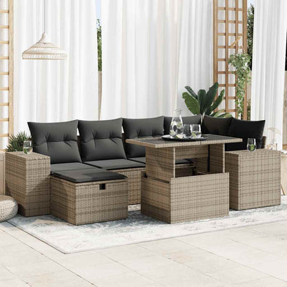 8-tlg. Garten-Sofagarnitur mit Kissen Grau Poly Rattan