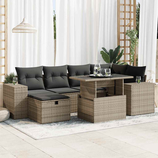 8-tlg. Garten-Sofagarnitur mit Kissen Grau Poly Rattan