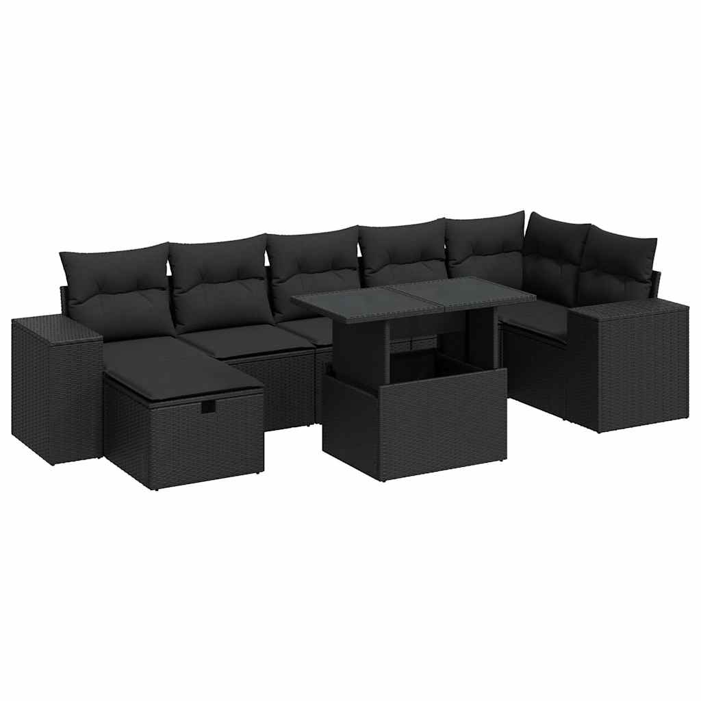 5-tlg. Garten-Sofagarnitur mit Kissen Schwarz Poly Rattan