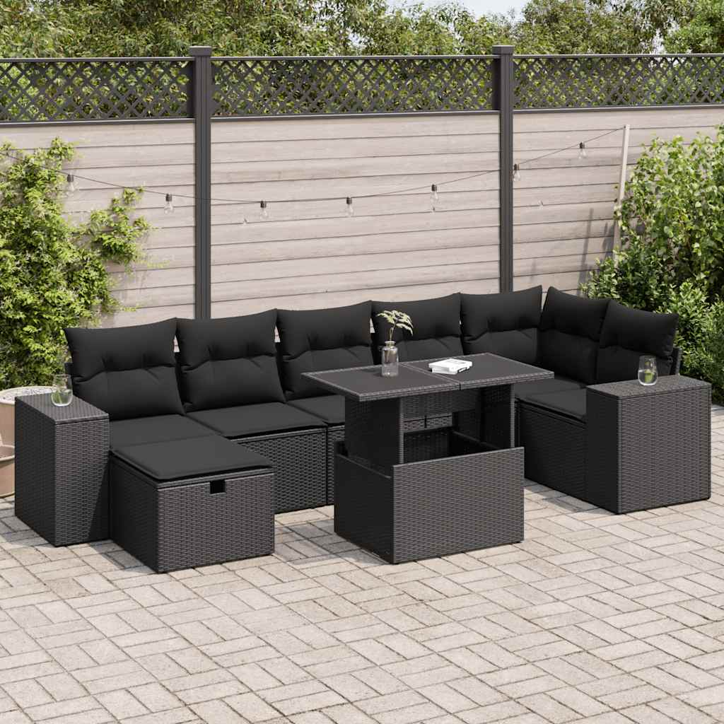 5-tlg. Garten-Sofagarnitur mit Kissen Schwarz Poly Rattan