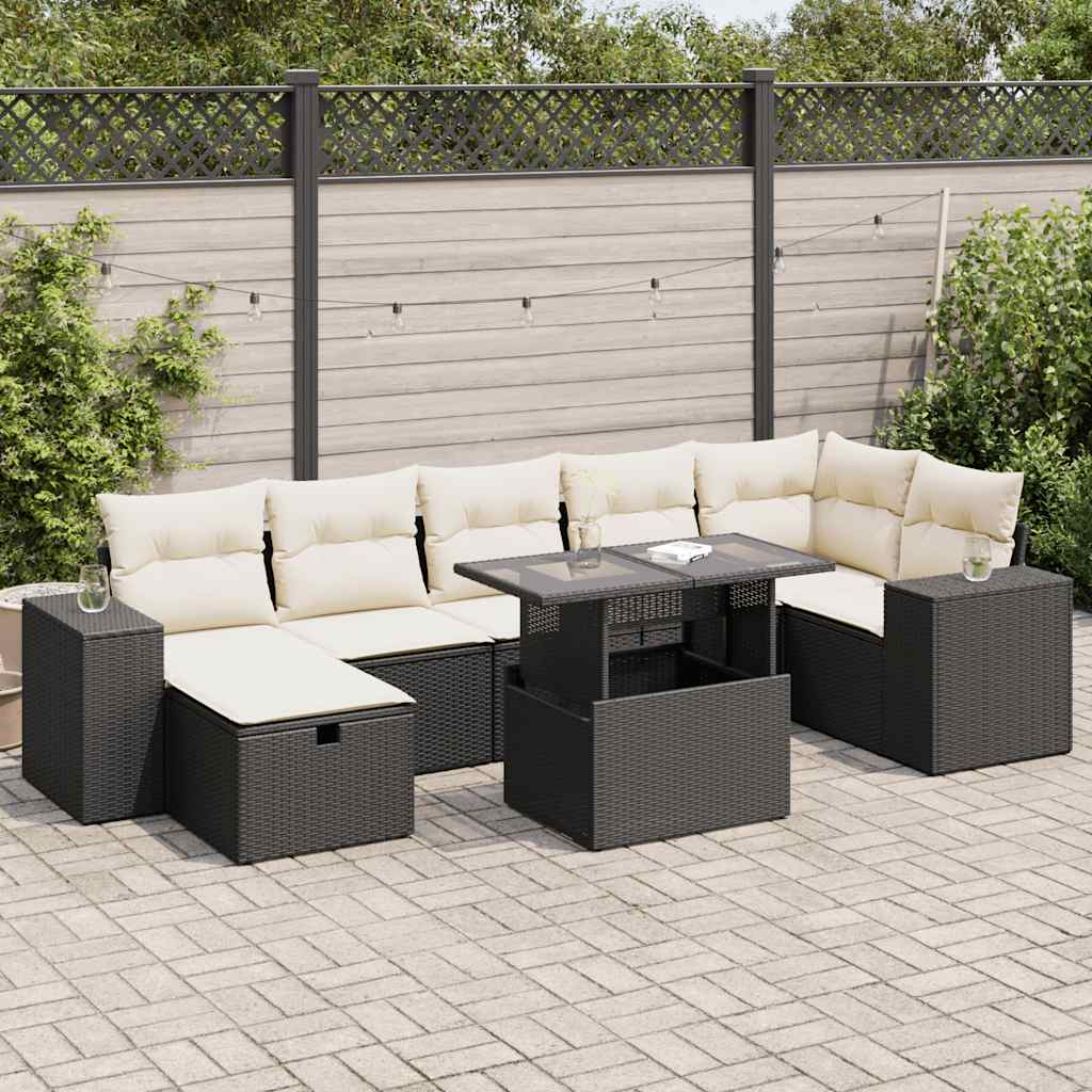 5-tlg. Garten-Sofagarnitur mit Kissen Schwarz Poly Rattan