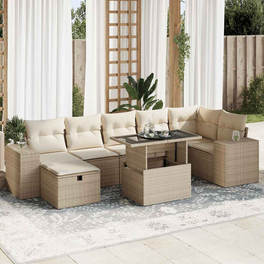 5-tlg. Garten-Sofagarnitur mit Kissen Beige Poly Rattan