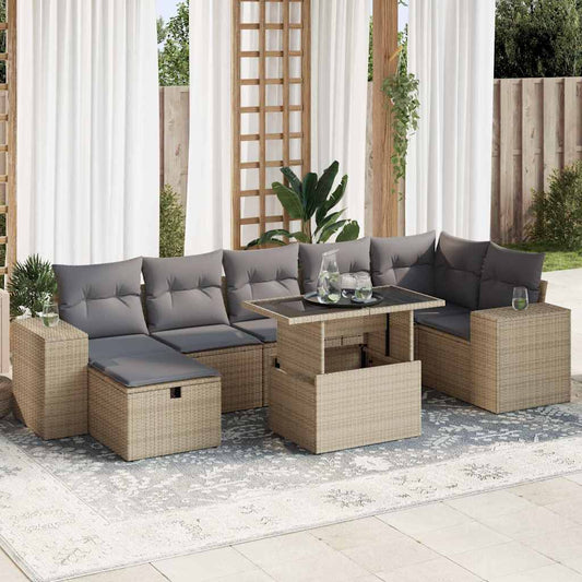 5-tlg. Garten-Sofagarnitur mit Kissen Beige Poly Rattan