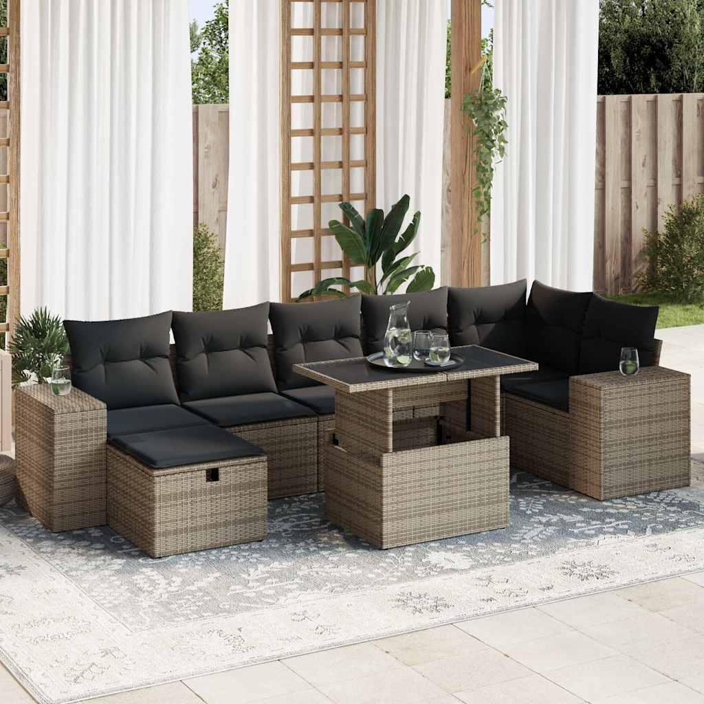 5-tlg. Garten-Sofagarnitur mit Kissen Grau Poly Rattan