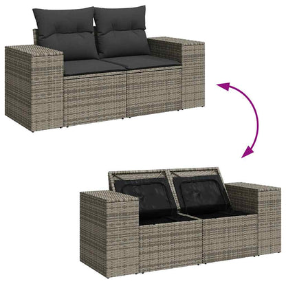 9-tlg. Garten-Sofagarnitur mit Kissen Grau Poly Rattan