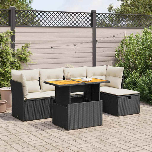 6-tlg. Garten-Sofagarnitur mit Kissen Schwarz Poly Rattan