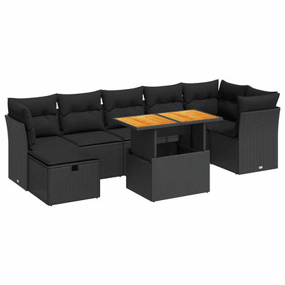 8-tlg. Garten-Sofagarnitur mit Kissen Schwarz Poly Rattan