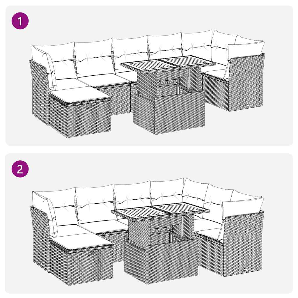 8-tlg. Garten-Sofagarnitur mit Kissen Schwarz Poly Rattan