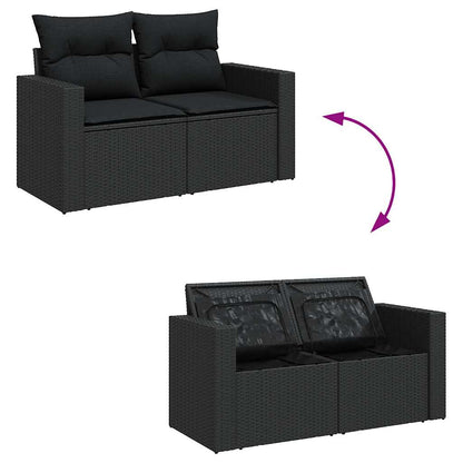 6-tlg. Garten-Sofagarnitur mit Kissen Schwarz Poly Rattan