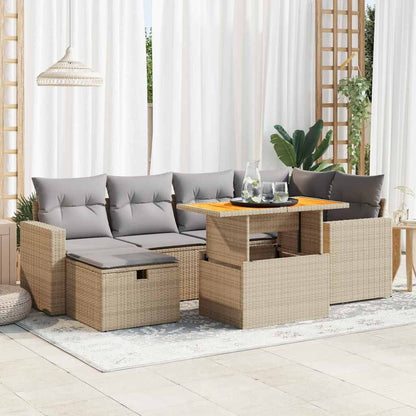 8-tlg. Garten-Sofagarnitur mit Kissen Beige Poly Rattan Akazie