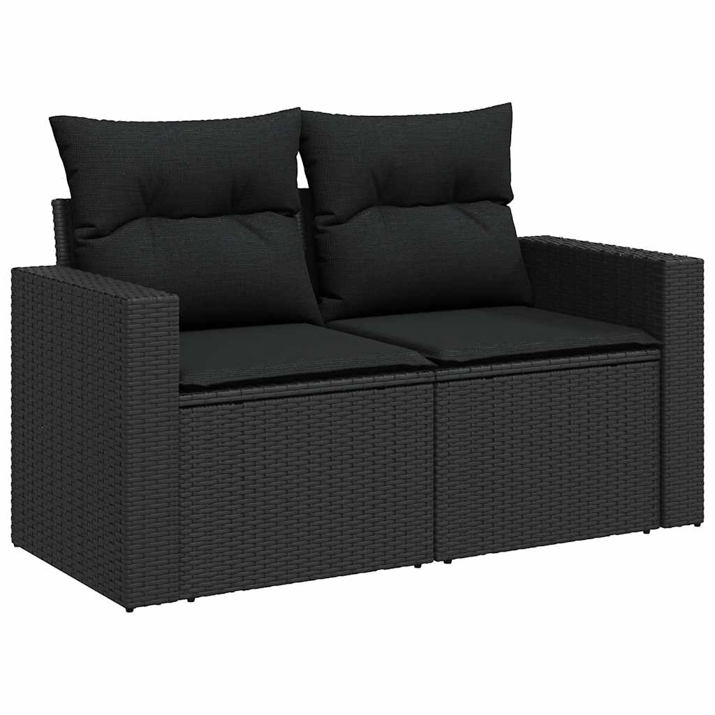 5tlg. Garten-Sofagarnitur mit Kissen Schwarz Poly Rattan Akazie