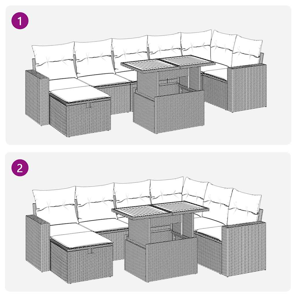 5tlg. Garten-Sofagarnitur mit Kissen Schwarz Poly Rattan Akazie