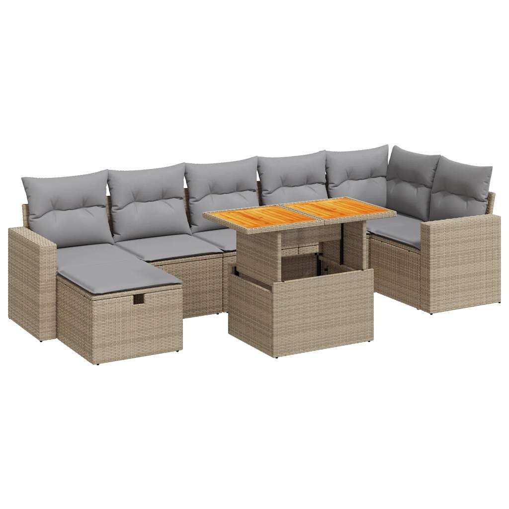 5-tlg. Garten-Sofagarnitur mit Kissen Beige Poly Rattan Akazie